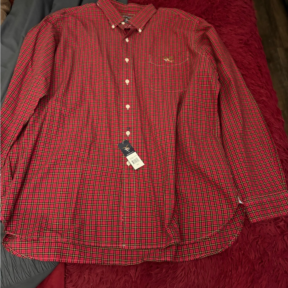 American Living Red Plaid Button-Down Shirt